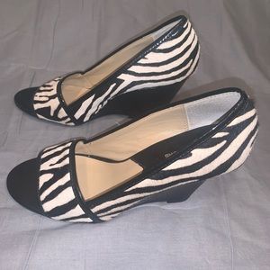 Michael Kors Leather Calf Hair Wedge Peep Toe S6.5